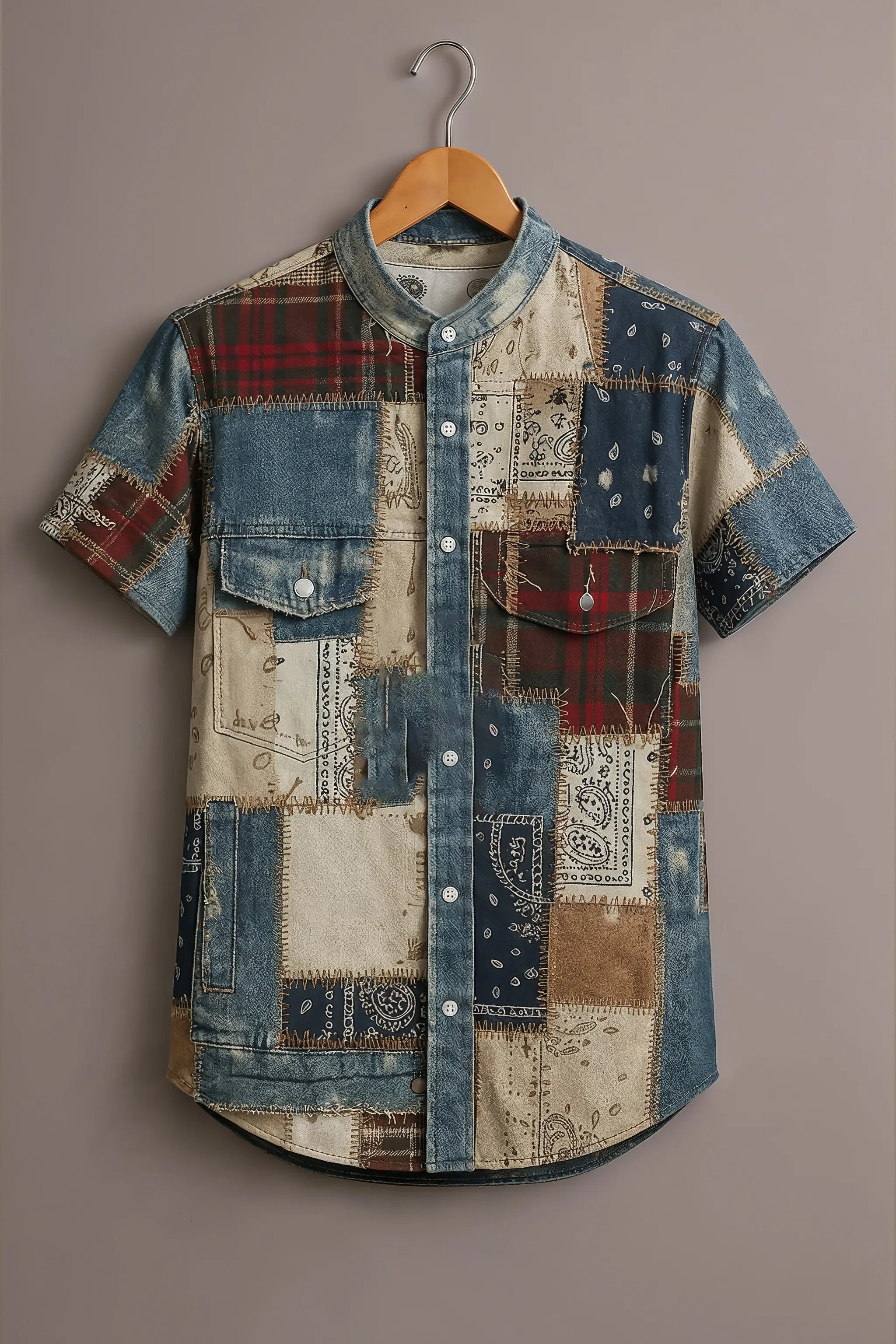 Denim Mix Patchwork Art Shirt
