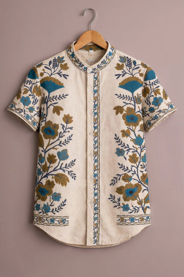 Cream Floral Ethnic Designer Shirt