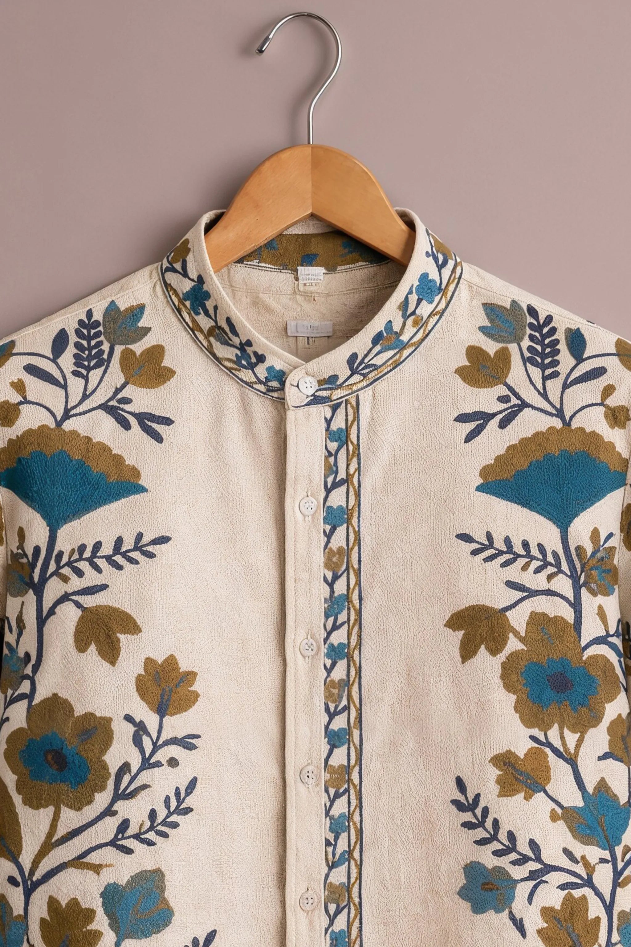 Cream Floral Ethnic Designer Shirt