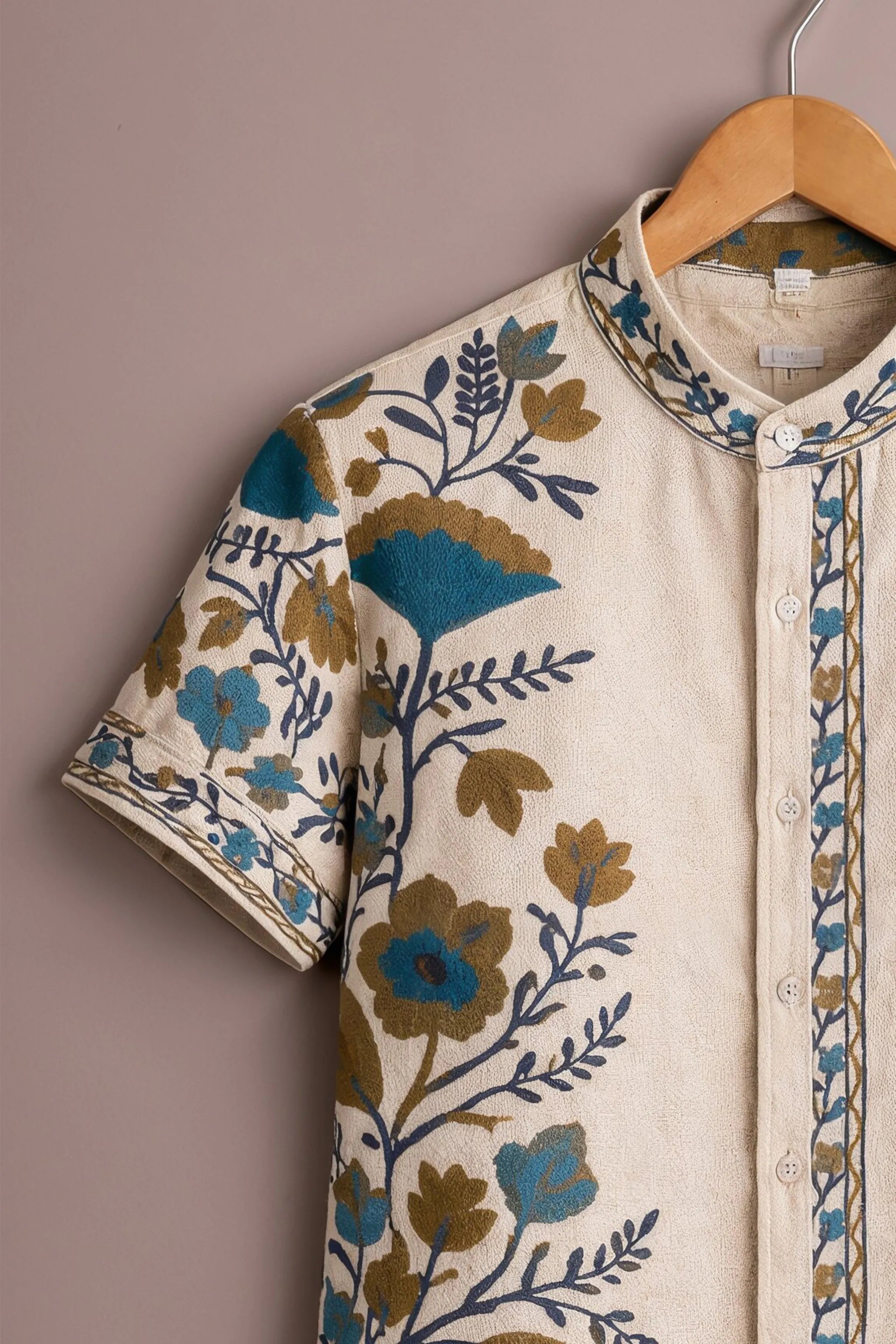 Cream Floral Ethnic Designer Shirt